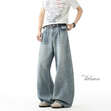 美式竹节纹弯刀牛仔裤男2026春季宽松裤子A166-NA5404-特P45控89，男装牛仔裤，电商A166