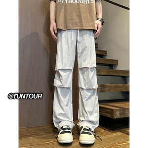 美式褶皱冰丝伞兵裤男夏季薄款运动休闲裤A166-YK147-特P25控48图片