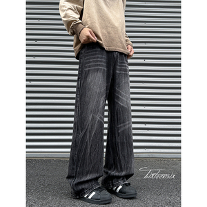 闪电纹牛仔裤男美式高街cleanfit直筒裤子A166-NA5604-特P40控78图片