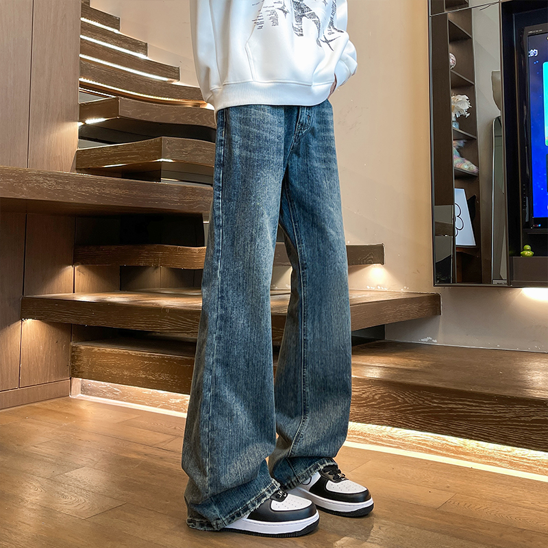 美式复古闪电竹节纹牛仔裤男高街微喇裤子A166-NA5J14-特P40控75，男装牛仔裤，电商A166