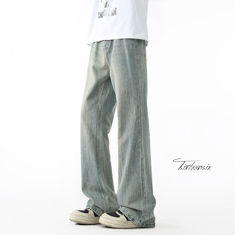 闪电纹牛仔裤男秋冬vibe美式高街微喇长裤A166-NA5813-特P40控75，男装牛仔裤，电商A166