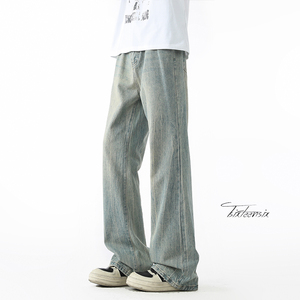 闪电纹牛仔裤男秋冬vibe美式高街微喇长裤A166-NA5813-特P40控75，男装牛仔裤，电商A166