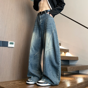 美式baggy弯刀牛仔裤男秋季水洗直筒阔腿裤A166-NA5816-特P42控78，男装牛仔裤，电商A166