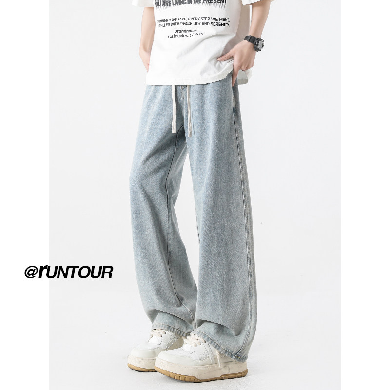 美式水洗牛仔裤男vibe复古宽松直筒裤A166-JW110-特P32白色37控65,男装牛仔裤,电商A166