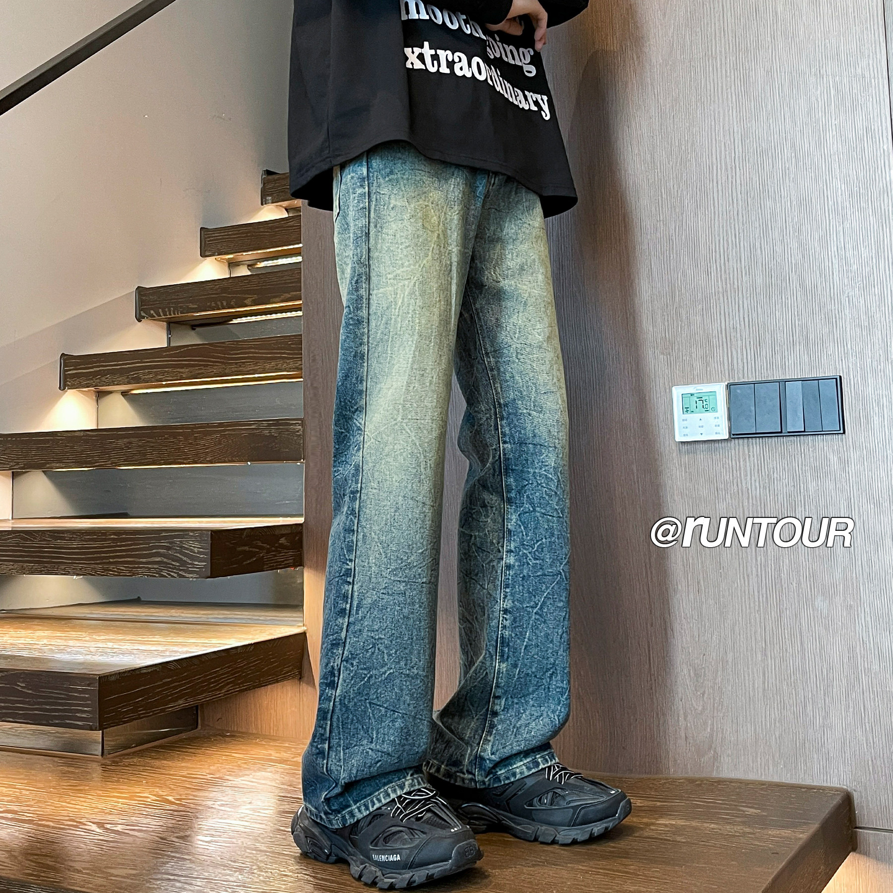 复古微喇牛仔裤男2025秋季水洗美式高街裤子insA166-N559-P55控85,男装牛仔裤,电商A166