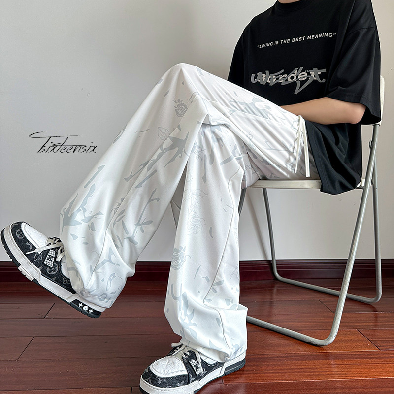 冰丝休闲裤男夏季薄款宽松直筒垂感长裤子A166-KA5509-特P30控55图片