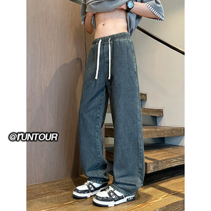 复古cleanfit直筒裤男美式高街牛仔裤A166-JW110-特P32白色37控65图片