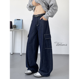 美式高街工装牛仔裤子男秋季大口袋弯刀裤子A166-NA5707-P50控88图片