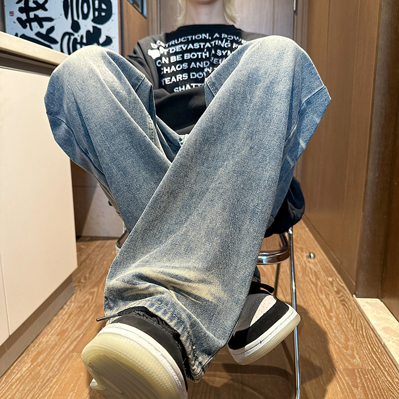 2025美式高街vibe阔腿宽松水洗微喇猫须牛仔裤A166-N596-P55控88,男装牛仔裤,电商A166