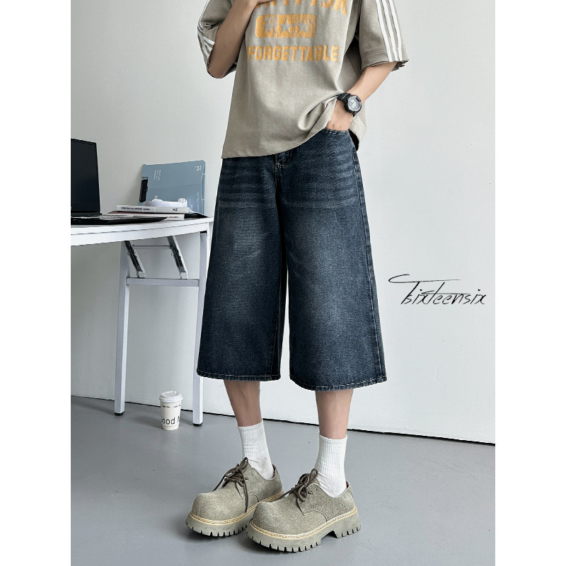 美式水洗七分裤男夏季宽松vibe百搭牛仔短裤A166-DK85-特P35控59，男装牛仔裤，电商A166