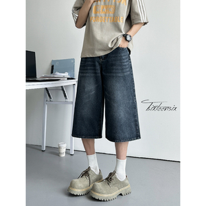 美式水洗七分裤男夏季宽松vibe百搭牛仔短裤A166-DK85-特P35控59，男装牛仔裤，电商A166