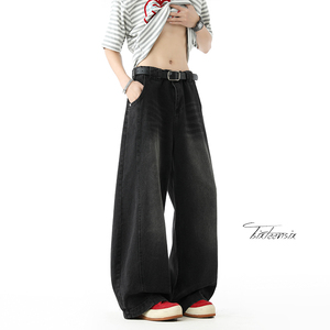 美式复古解构水洗弯刀牛仔裤男宽松阔腿裤A166-NL5702-特P40控78图片