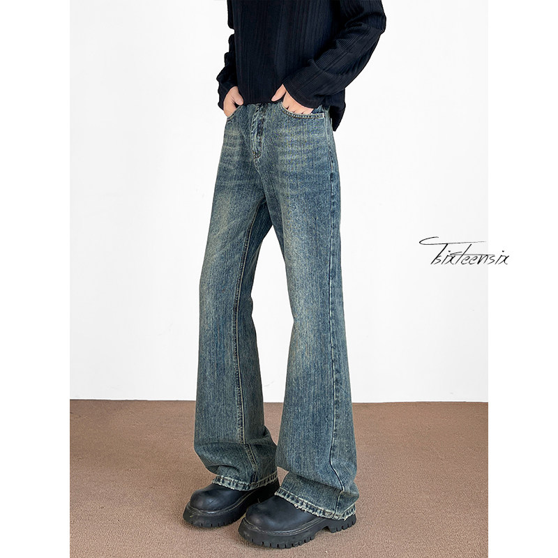 竹节纹路牛仔裤男蓝色美式微喇裤子休闲裤A166-NA5J14-特P40控75，男装牛仔裤，电商A166