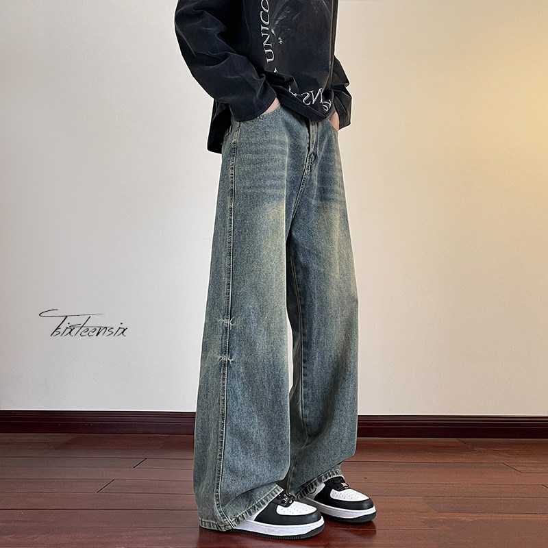 美式cleanfit阔腿牛仔裤男高街水洗直筒长裤A166-NA5J01-P45控69图片
