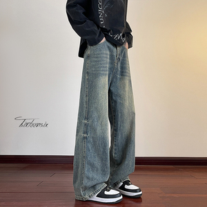 美式cleanfit阔腿牛仔裤男高街水洗直筒长裤A166-NA5J01-P45控69图片