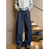 美式蓝色工装牛仔裤男秋季大口袋直筒长裤子A166-NA5707-P50控88，男装牛仔裤，电商A166