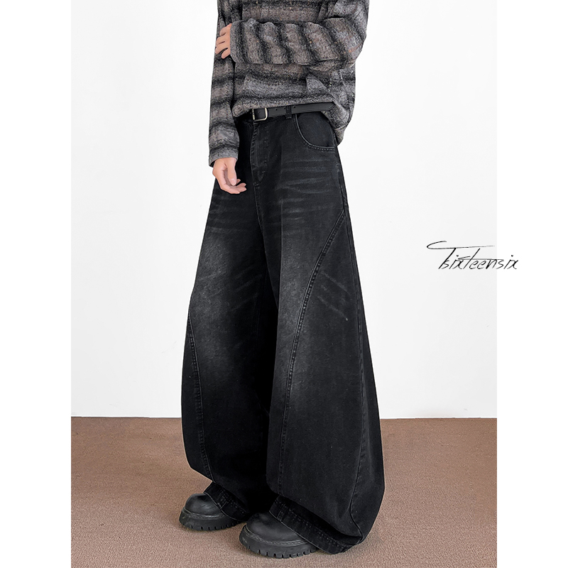 美式猫须弯刀牛仔裤男阔腿宽松垂感裤子A166-NA5J03-特P45控75，男装牛仔裤，电商A166