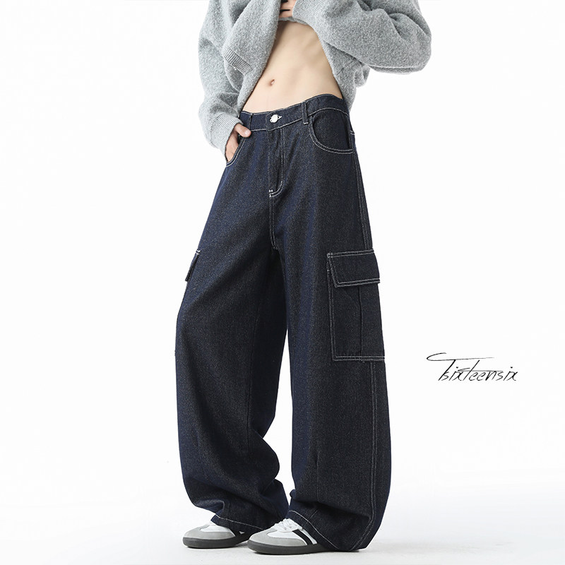 美式复古大口袋弯刀裤男宽松阔腿工装牛仔裤A166-NA5707-P50控88，男装牛仔裤，电商A166