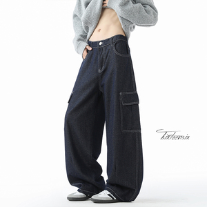 美式复古大口袋弯刀裤男宽松阔腿工装牛仔裤A166-NA5707-P50控88，男装牛仔裤，电商A166