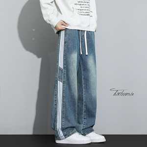 美式三条杠阔腿牛仔裤男宽松水洗休闲裤子A166-NA5515-特P40控75图片