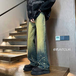 美式高街牛仔裤男2025秋季复古潮牌水洗微喇裤A166-N557-P55控85图片