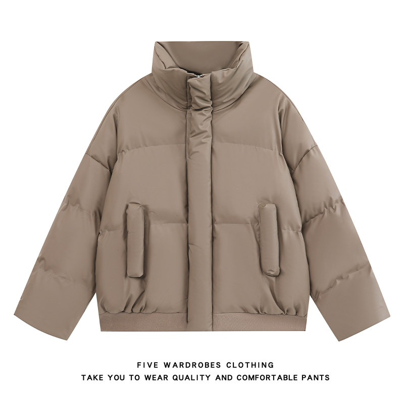 美拉德PU皮立领棉服女男冬季宽松廓形保暖棉衣A166-MF8888-特P85，男装棉衣，电商A166