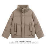 美拉德PU皮立领棉服女男冬季宽松廓形保暖棉衣A166-MF8888-特P85，男装棉衣，电商A166