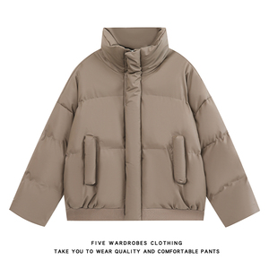 美拉德PU皮立领棉服女男冬季宽松廓形保暖棉衣A166-MF8888-特P85，男装棉衣，电商A166