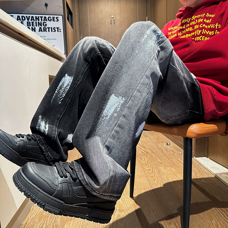 2025秋季涂鸦油漆阔腿牛仔裤男做旧水洗裤子A166-N599-P55控88,男装牛仔裤,电商A166