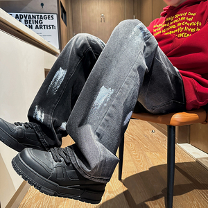 2025秋季涂鸦油漆阔腿牛仔裤男做旧水洗裤子A166-N599-P55控88图片