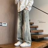 美式做旧油漆泼墨牛仔裤男潮牌高街阔腿裤A166-NX5906-特P37控68，男装牛仔裤，电商A166