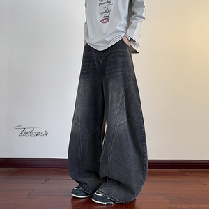 美式复古解构水洗弯刀裤男宽松休闲牛仔裤A166-NA5816-特P42控78图片