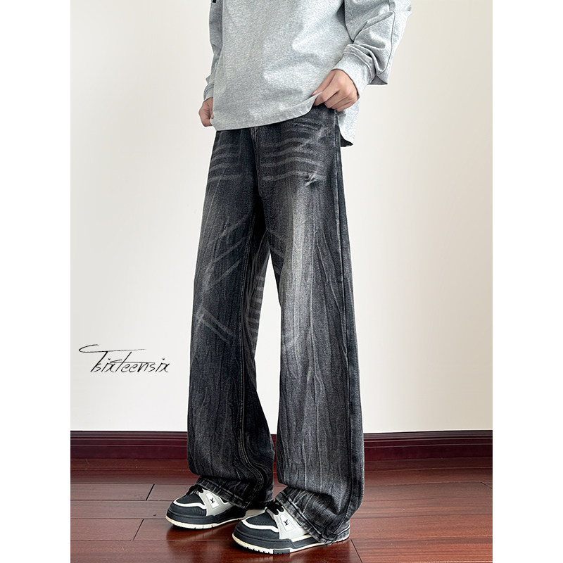 美式高街闪电纹牛仔裤男cleanfit直筒长裤A166-NA5604-特P40控78,男装牛仔裤,电商A166