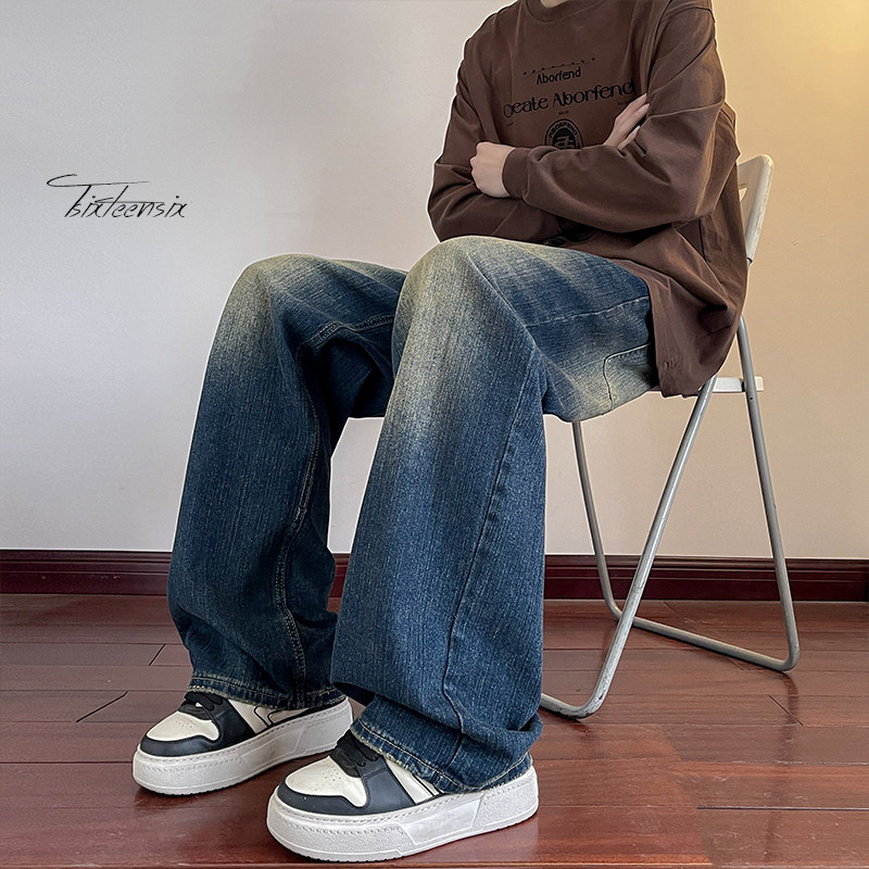 美式竹节纹牛仔裤男cleanfit直筒阔腿裤子A166-NA5J07-特P40控75，男装牛仔裤，电商A166