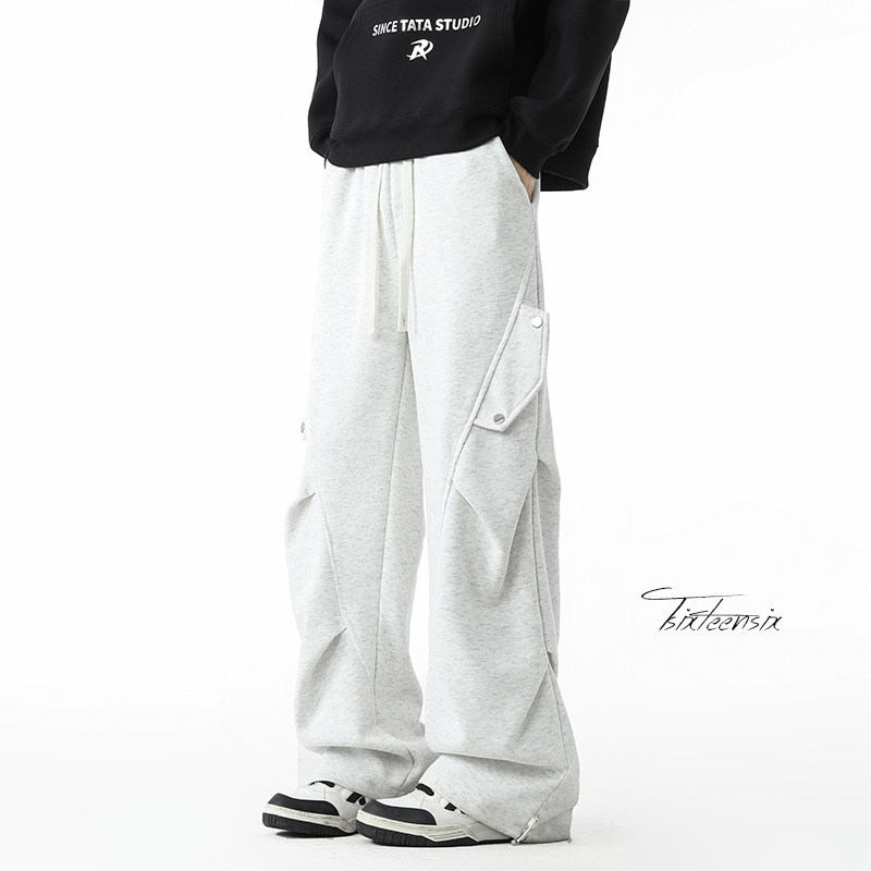 美式重磅褶皱卫裤男春秋季宽松伞兵休闲裤子A166-KB4014-P50控79，男装休闲裤，电商A166