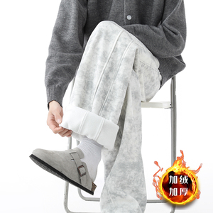 灰色脏脏弯刀卫裤男秋冬扎染休闲裤子A166-NK351-特P33加绒38控65图片