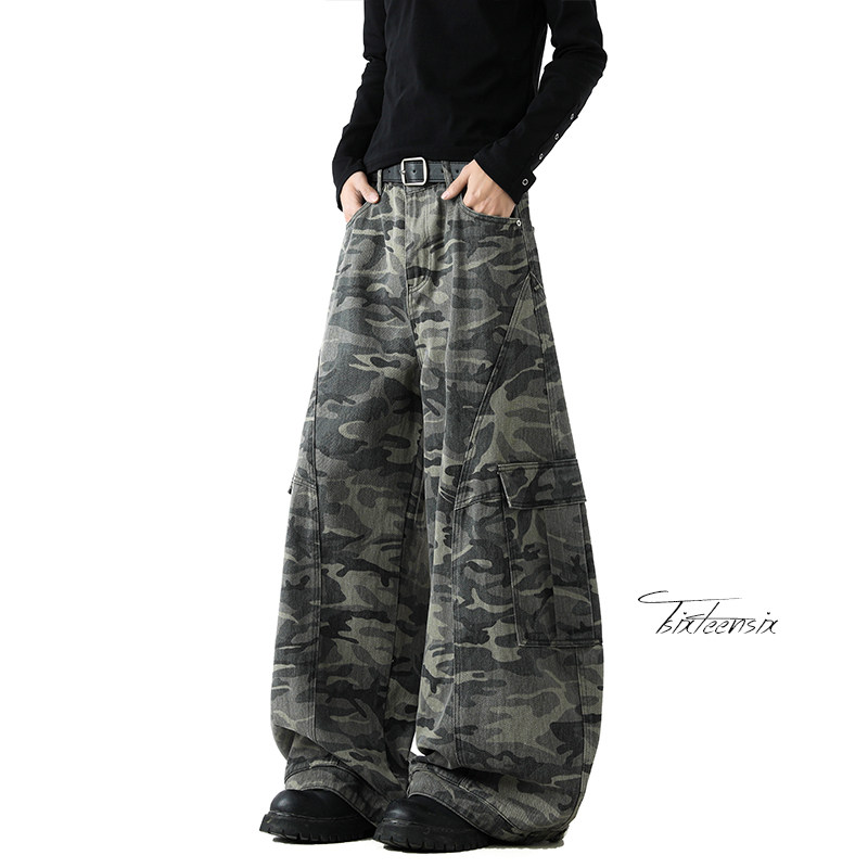 美式复古迷彩弯刀牛仔裤男宽松阔腿工装裤A166-NA5814-特P70控118，男装牛仔裤，电商A166