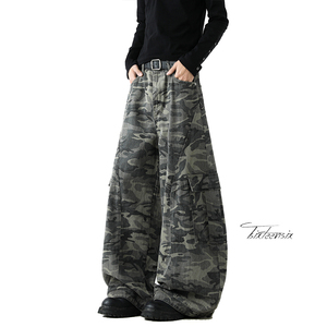 美式复古迷彩弯刀牛仔裤男宽松阔腿工装裤A166-NA5814-特P70控118，男装牛仔裤，电商A166