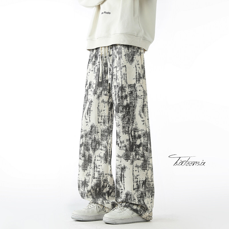 扎染灯芯绒休闲裤子男春季垂感长裤直筒阔腿裤A166-CK301-P45控78，男装休闲裤，电商A166