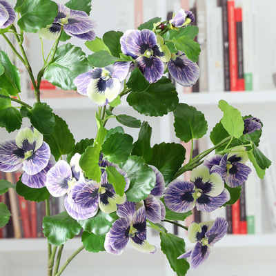 仿真花3D胶布三色堇假花长枝台面花家居装饰样板房摆设猫面花