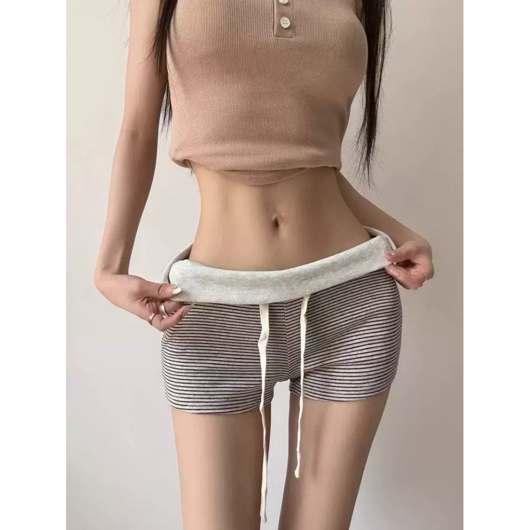 欧美条纹短裤夏季薄款高腰辣妹短裤女外穿紧身包臀瑜伽健身运动裤