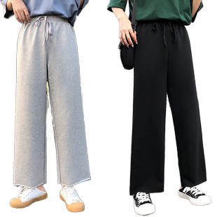 运动裤子女秋冬季宽松阔腿裤垂感直筒显瘦休闲加绒卫裤ins超火潮