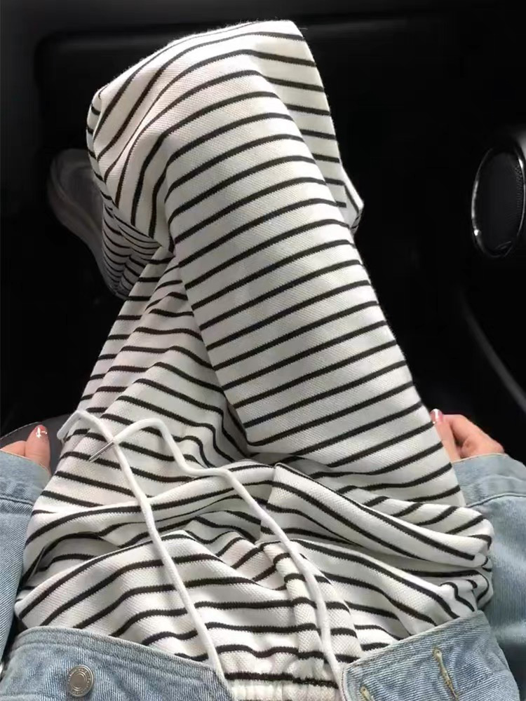 高腰韩版皇萧婷长裤宽松条纹阔腿