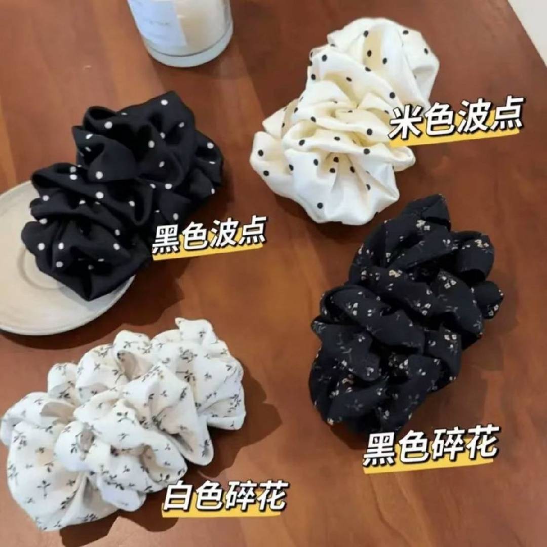 蓬蓬香蕉夹新款氛围感显发量褶皱云朵泡泡波点碎花洋气半披发发夹
