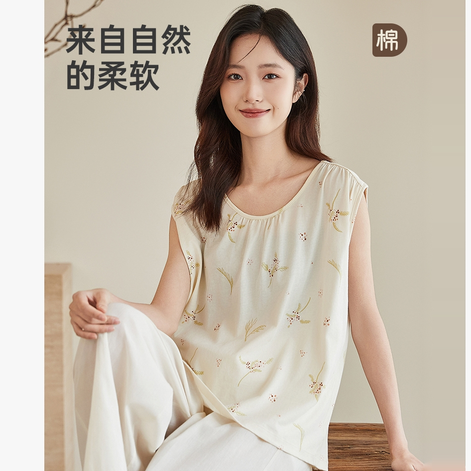 顶瓜瓜天然彩棉背心女无袖夏季汗衫纯棉宽松打底青年中老年妈妈装