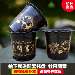 客厅发财树花盆特大号加厚树脂塑料防陶瓷大型盆栽种果树盆送托盘