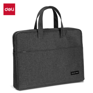 得力宽底文件收纳袋手提手拎带a4文件袋拉链大容量男士商务公文包职业平安保单袋办公用文件包女简约办公用品