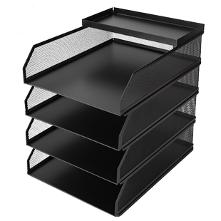 得力金属文件架a4桌面收纳盒黑色铁网办公室用品商务桌置物架文件分层架收纳座分类横式文件框多层档案资料夹
