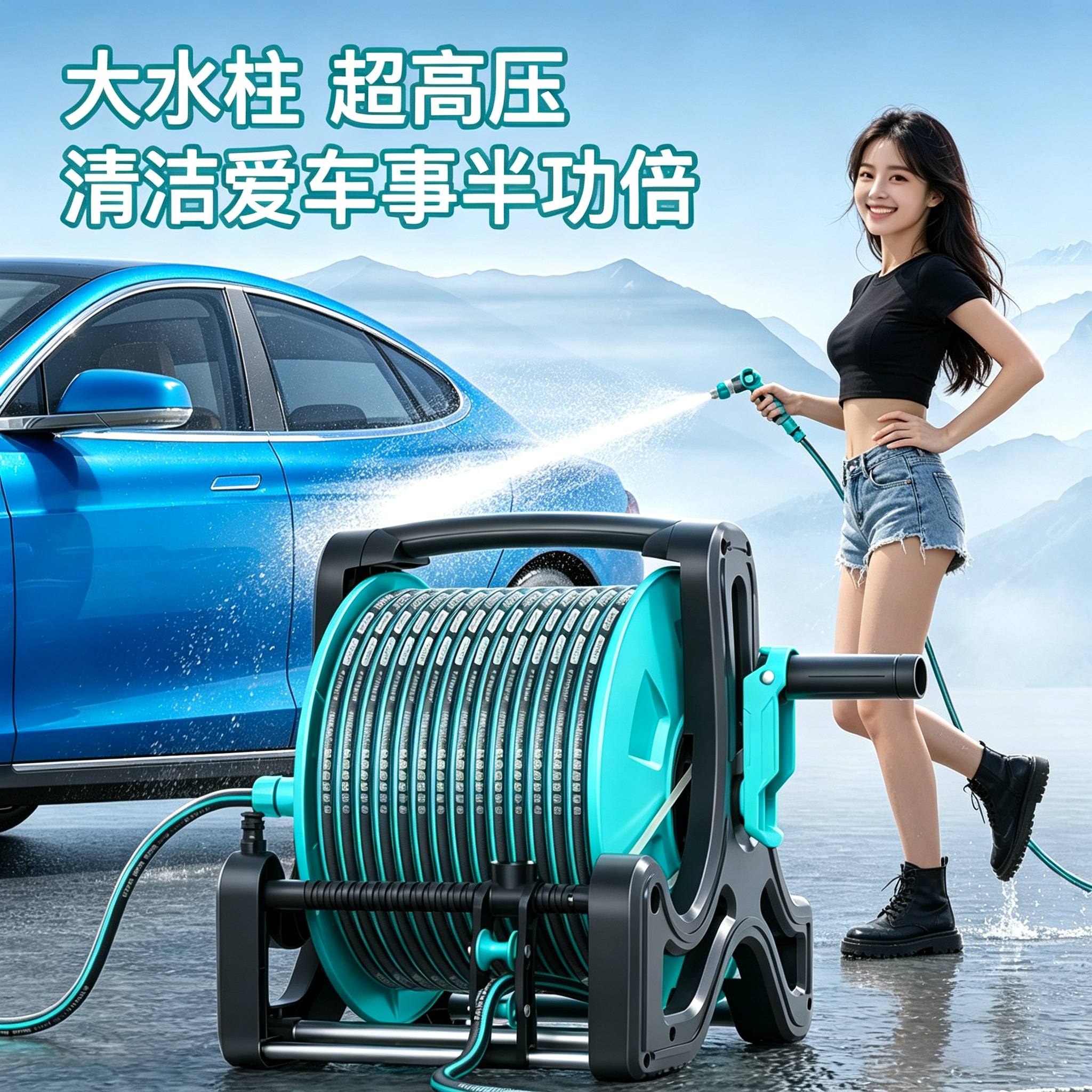 洗车水枪水管卷家用浇菜浇花接自来水龙头高压便携软管自动收纳