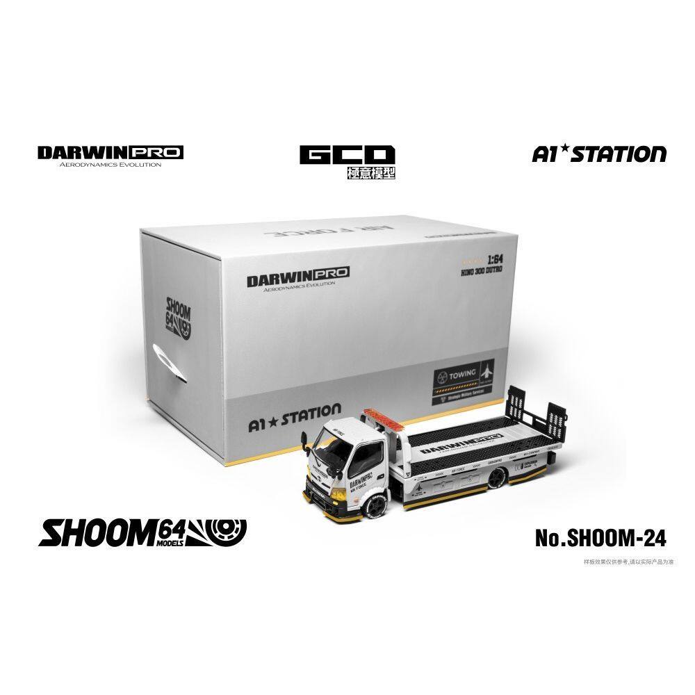 GCDShoom日野H300平板拖车轴承轮空军灰送帐篷套装64合金静态车模